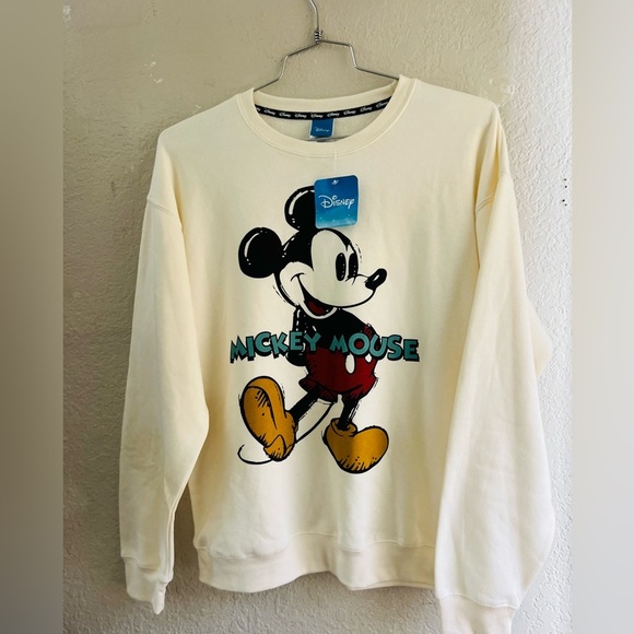 Mickey Mouse Colored Pencil Sketch Fleece Sweater White size med - Picture 1 of 6